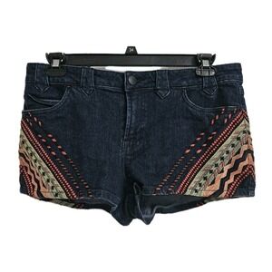 Micro Mini Southwestern Denim Shorts Women 32 Blue Embroidered BDG Bohemian Y2K
